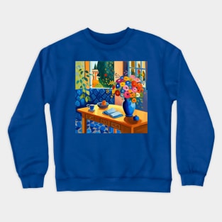 Still Life Painting with Flowers in a Blue Vase Crewneck Sweatshirt